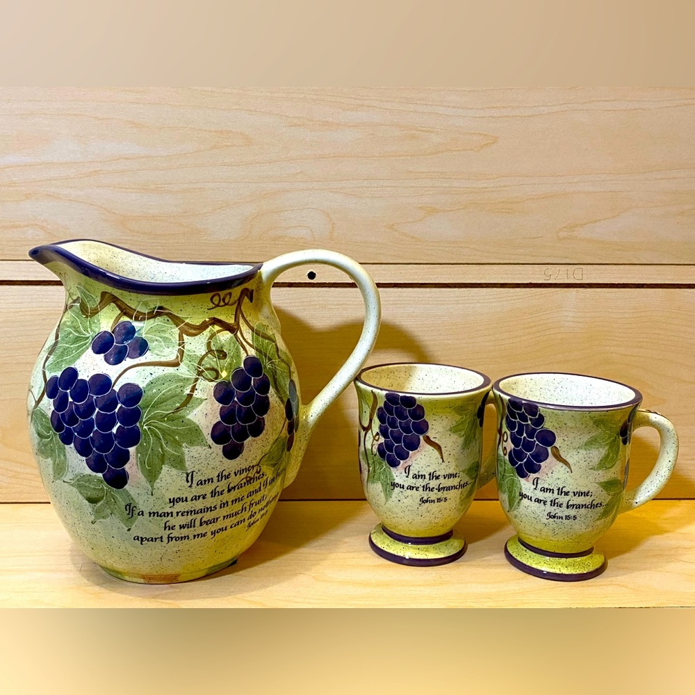 Julie Ueland Pitcher/Mug Set - I Am The Vine Enesco 2001 3pc Set